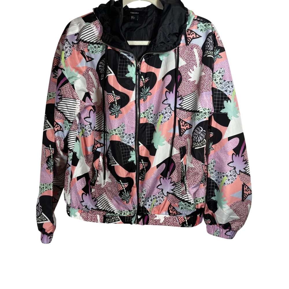 Nylon Geometric tropical bold nylon Sweat jogger coat Jacket sz L skater 90's